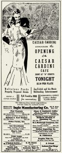 Caesar Cardini Cafe grand opening ad