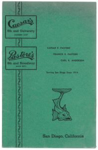 1940 Caesar's Pastore's menu cover
