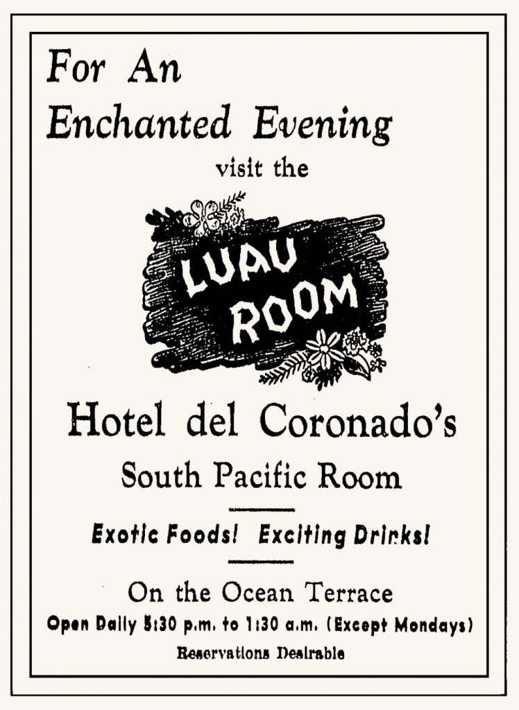 Luau Room Coronado ad