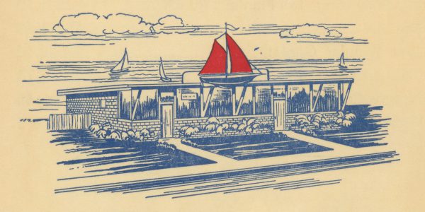 Red Sails Inn menu illustration, c1957