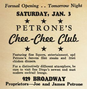 Petrone's Chee-Chee Club formal opening ad