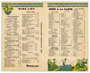 Foreign Club menu, 1935