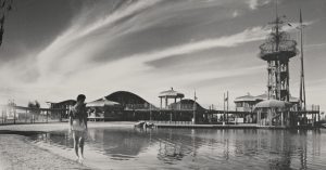 Strolling along the lagoon at Vacation Village, 1963.