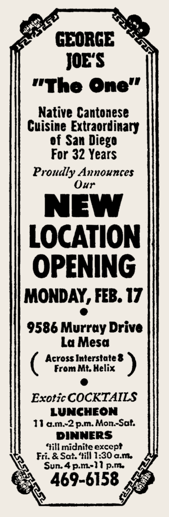 1969 02 15 George Joes La Mesa opening ad