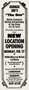 1969 02 15 George Joes La Mesa opening ad