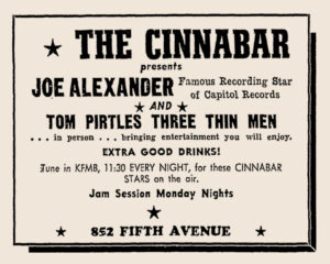 The Cinnabar Club in a newspaper ad from 1947.