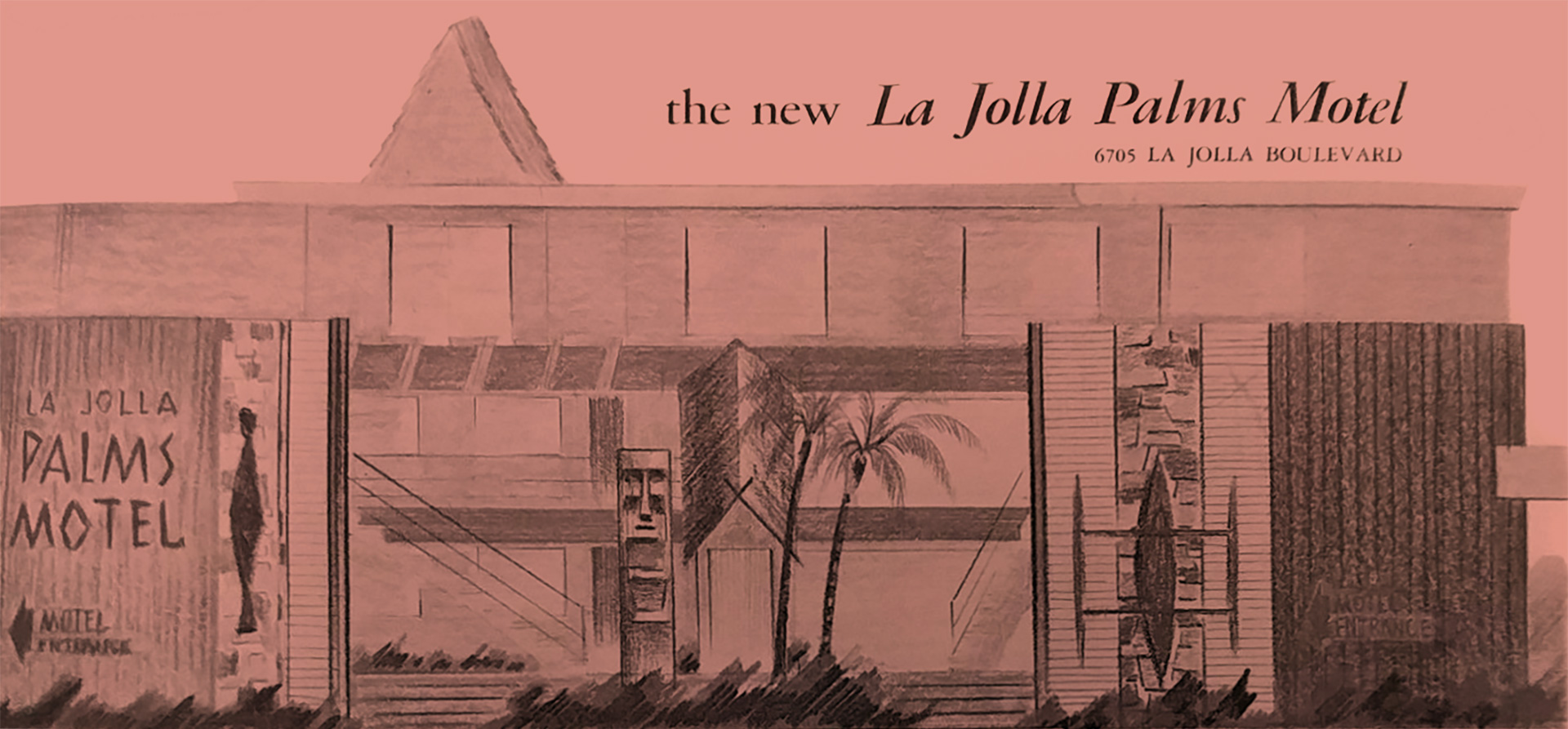 La Jolla Palms Hotel remodel rendering by Charles Byron Hewlett, 1959.