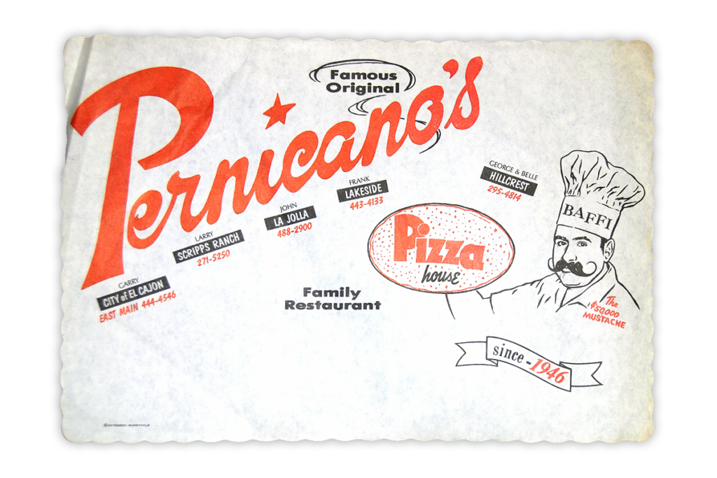 Vintage placemat for Pernicano's restaurants, c1978.