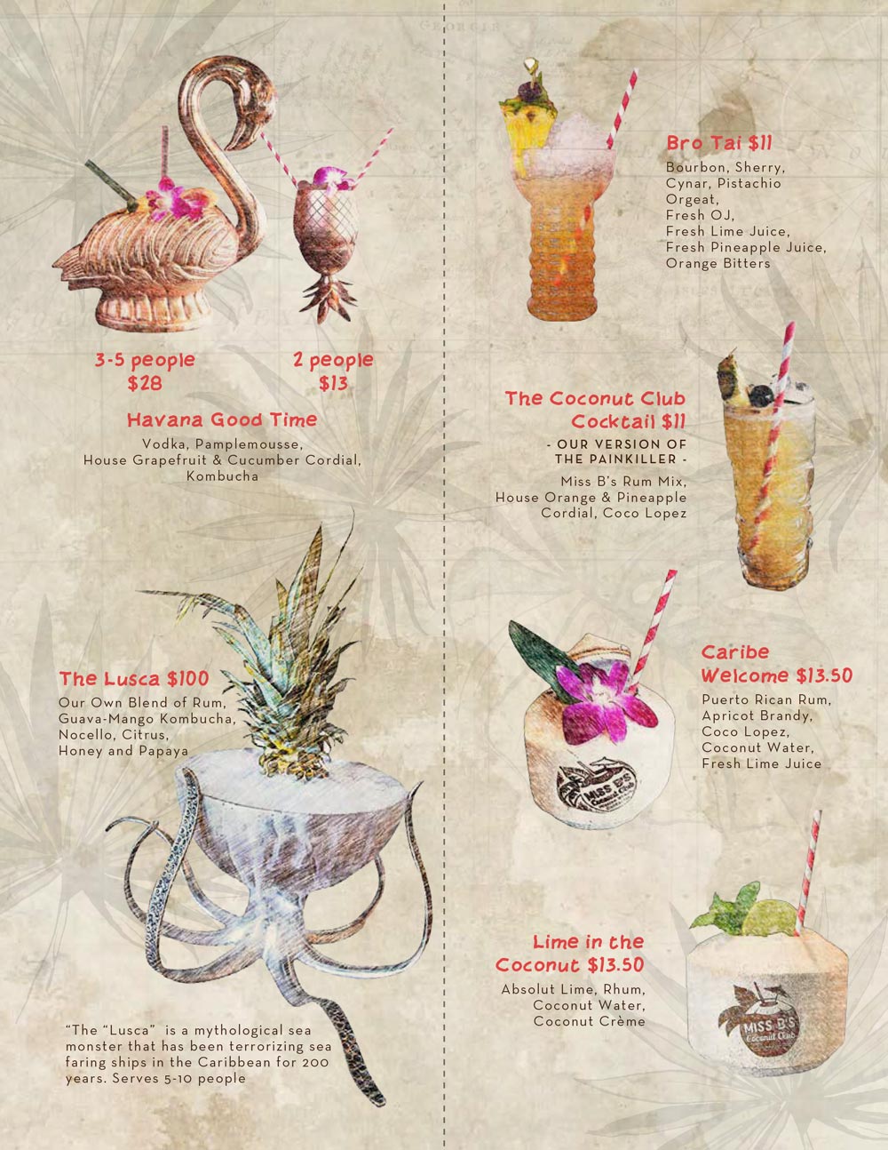 Miss B's cocktail menu 1