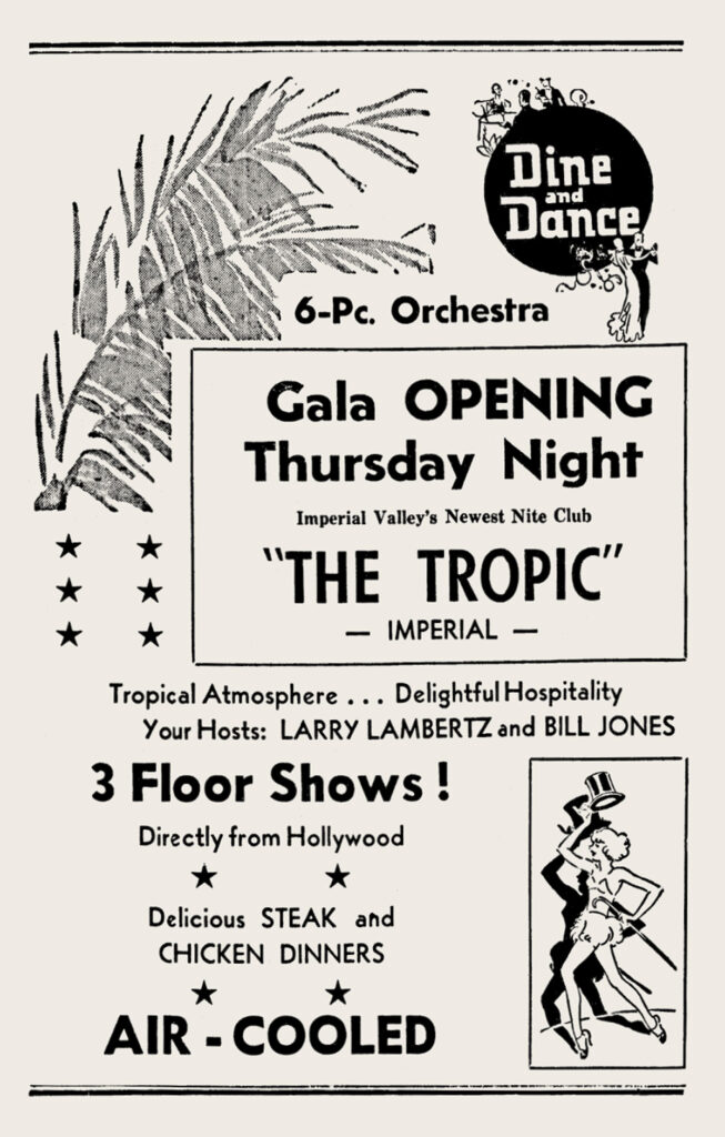Tropics grand opening ad, Imperial Valley News, 1939.