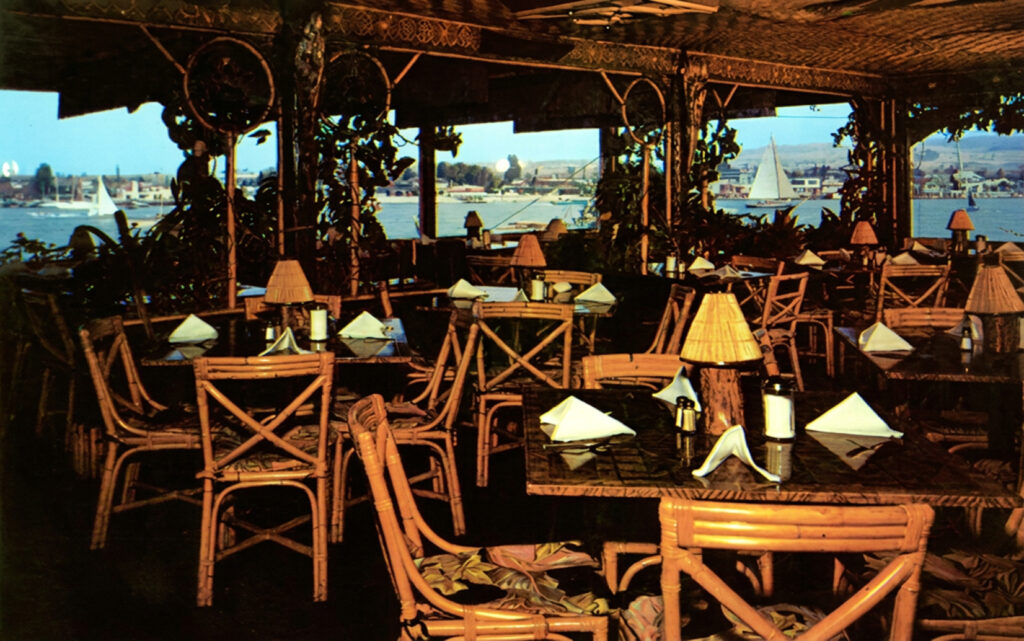 Postcard view of the Tahitian Sky Room Christian's Hut Balboa, 1950s.
